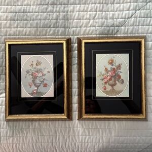 Pair Of Vintage Framed Prints Academy Arts ICC Flower Bouquets In Vases 7x9